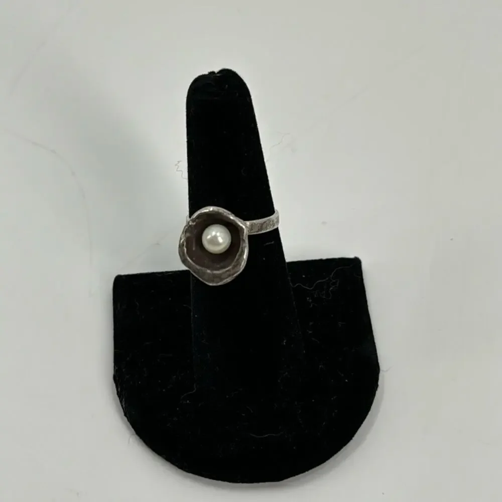 Sterling silver real pearl flower ring size 6